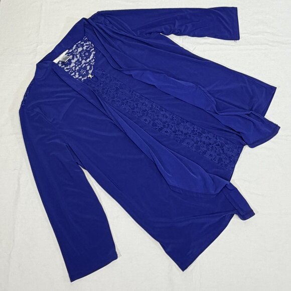 Emma & Olive Blue Faux 2 Piece Cardigan & Shirt XL Lace Back Asymmetrical Hem - Picture 8 of 11